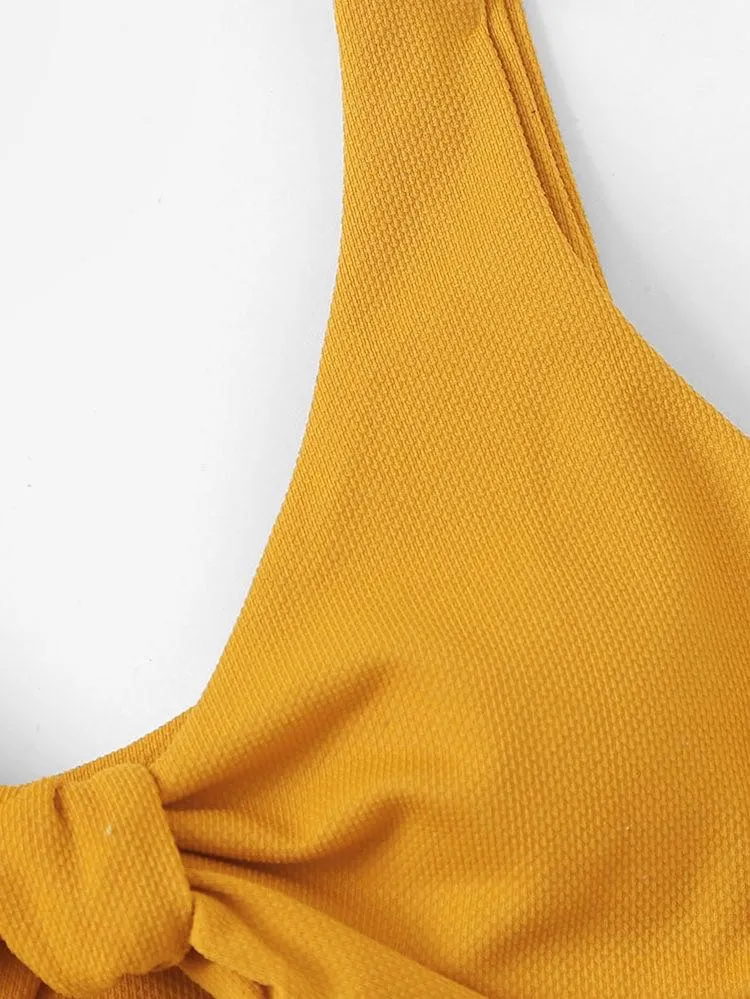 Zaful Tie Front Scoop Neck Bikini Set Size Large - Image 4