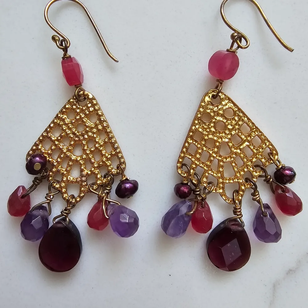 Pink Sapphire Amethyst Garnet Gold Vermeil Chandelier Pierced Earrings - Image 5
