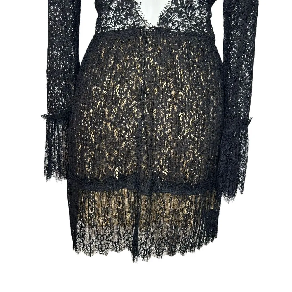 SAYLOR Amity Black Lace Long Sleeve Back Cutout Mini Dress Mock Neck M ($265) - Image 9