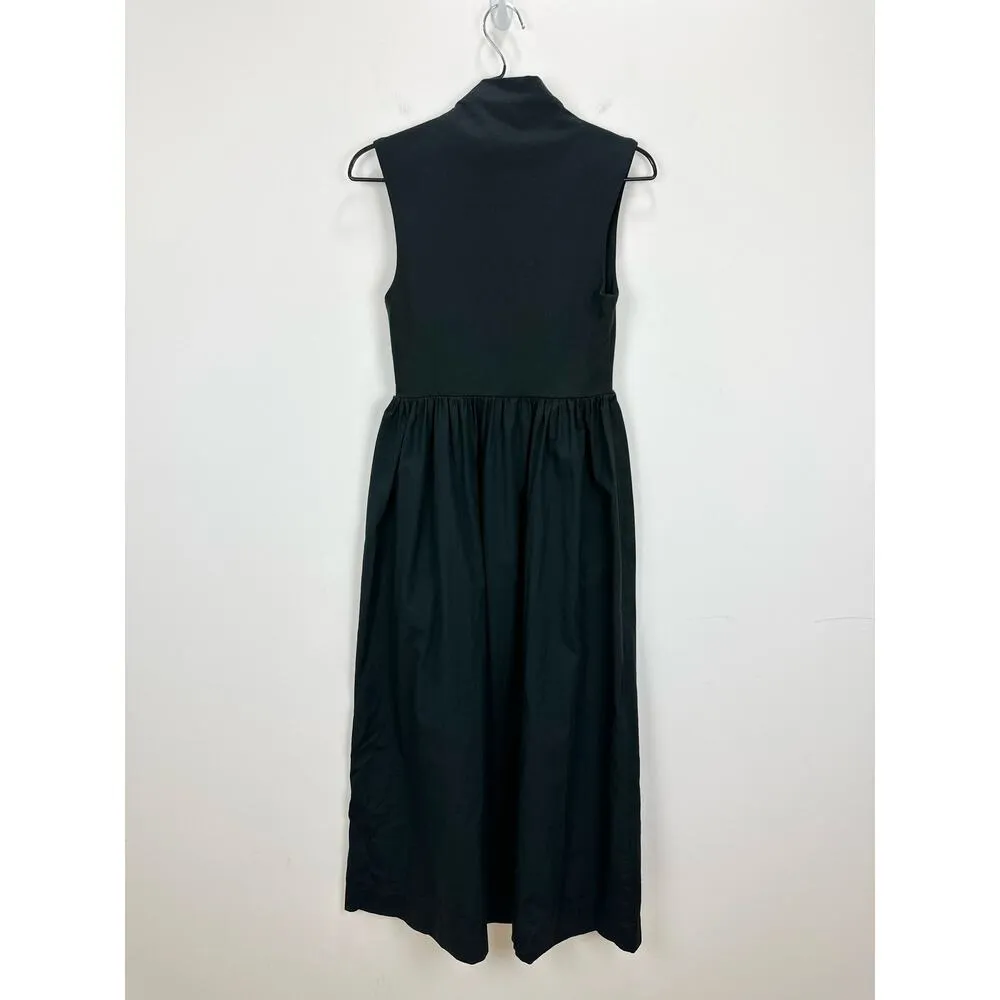 J. Crew Fitted Knit Mockneck Dress Poplin A Line Skirt Black Minimalist XXS NWT - Image 7