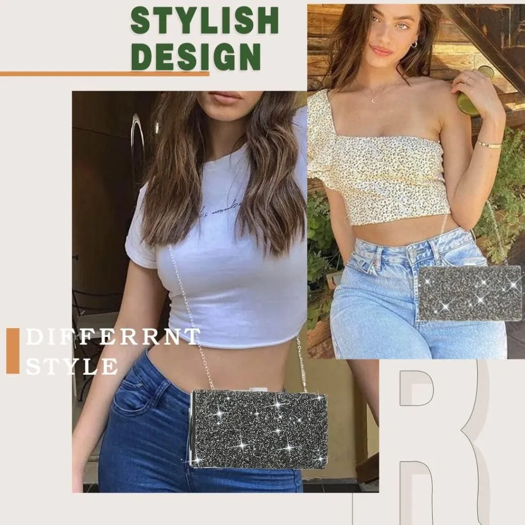 ⚡ Women's Glitter Double Sided Diamond Evening Clutch Crossbody Gray Bag - Image 6