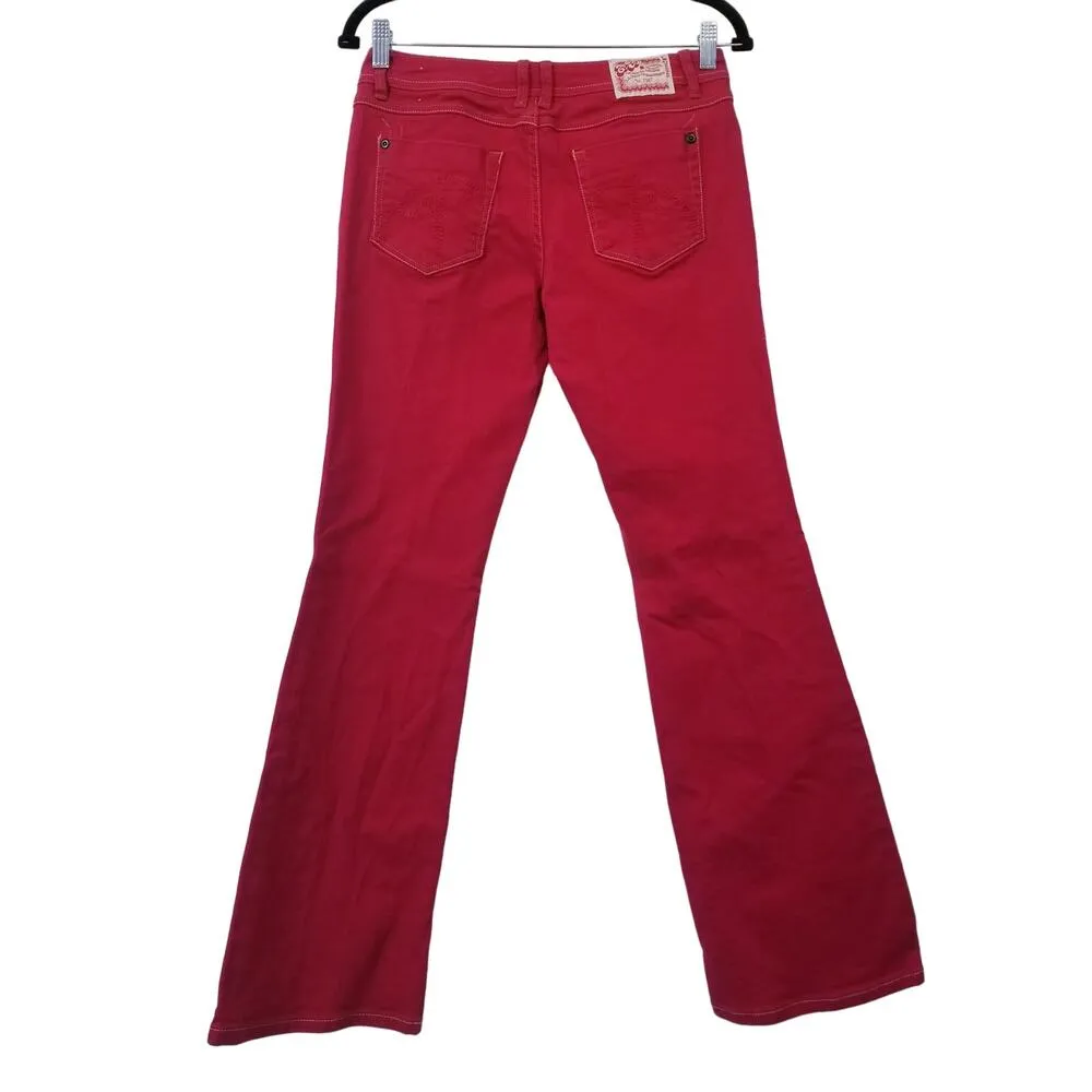 Y2K Chip & Pepper C7P Laguna Beach Flare Red Denim Wide Leg Low Rise - Image 2