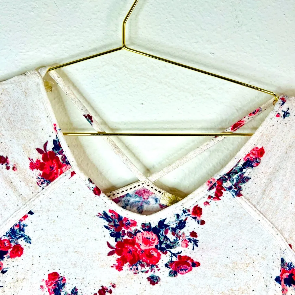 Rewind Women's Floral Lace Trim Crisscross Back Top XS Romantic Boho Cottagecore - Image 5