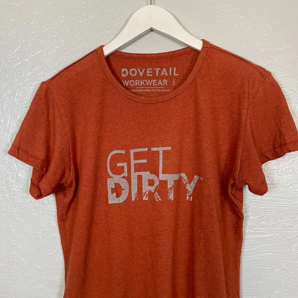 Dovetail Workwear Women L Orange Graphic Shirt Get Dirty Short Sleeve Stretch Size L - Image 3