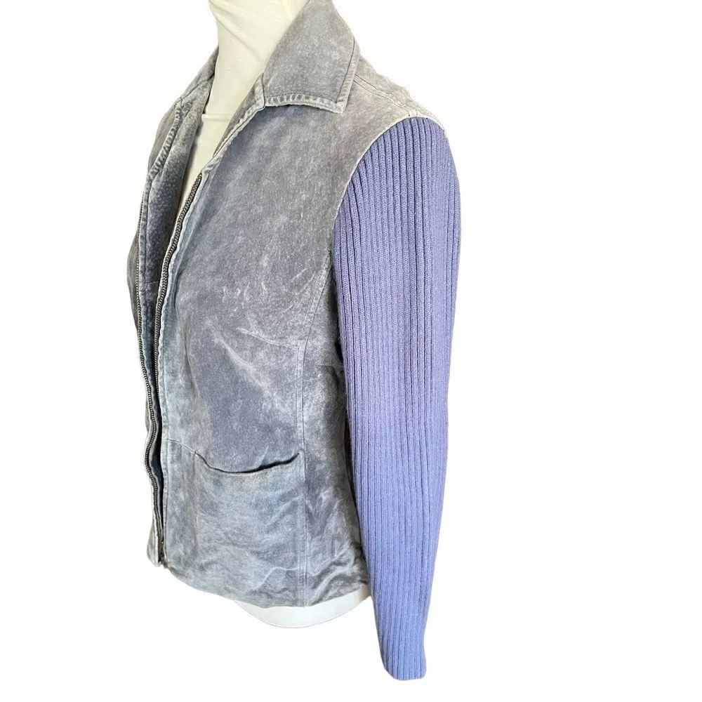 A.M.I.* GenuineLeather/Sweater Combo Full Zip Jacket Gray - Image 8