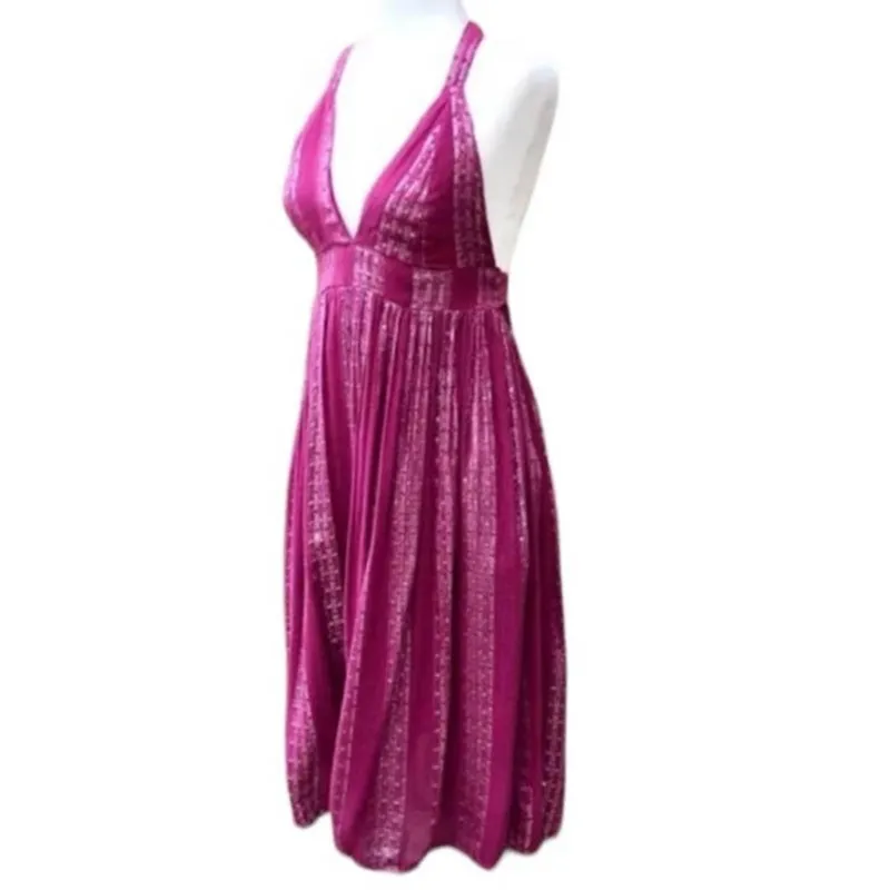 LULUS Charlize Magenta & Silver Striped Halter Midi Dress ~ Women's Size LARGE - Image 6