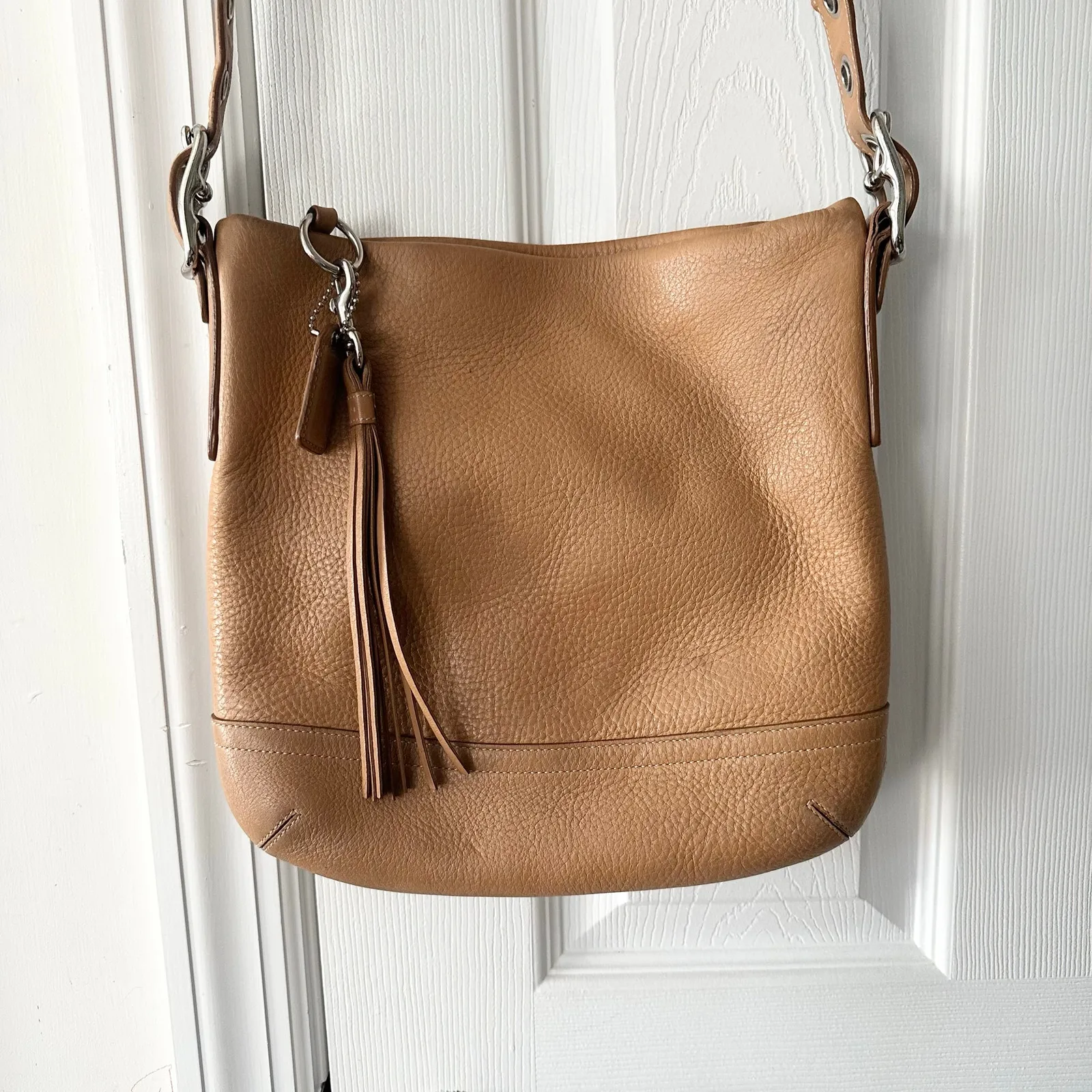 Coach Camel Tan Legacy Pebbled Leather Signature Liner Y2K Crossbody Bag F03796 - Image 10