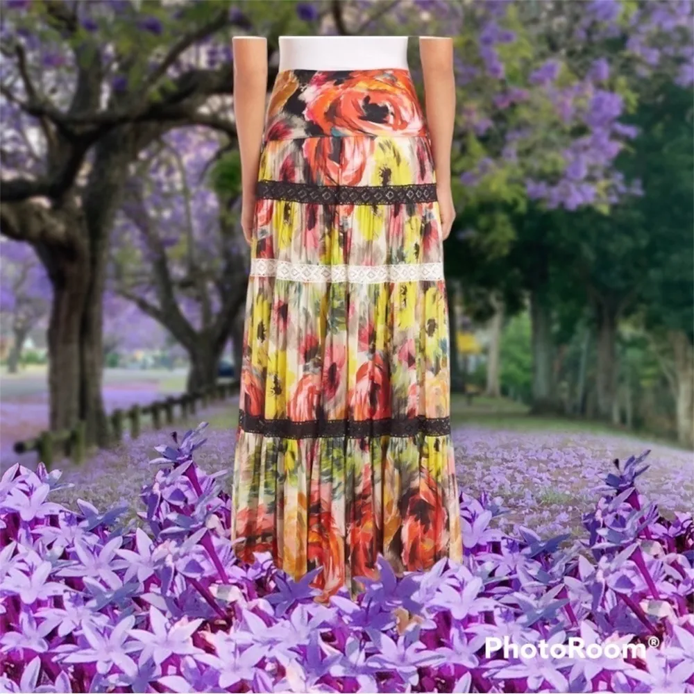 Fuzzi Floral Maxi Dress/Skirt Medium . $825 Red - Image 6