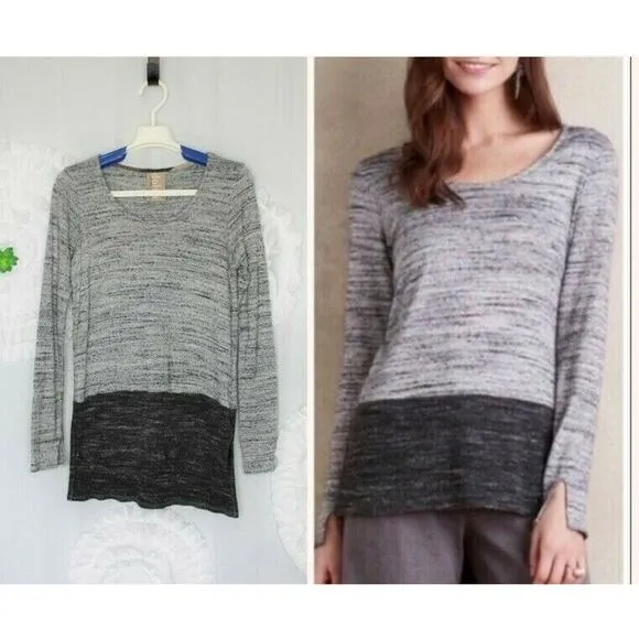 Anthropologie Dolan Sweater Heather Gray Color Block Hem High Low Size XS - Image 2