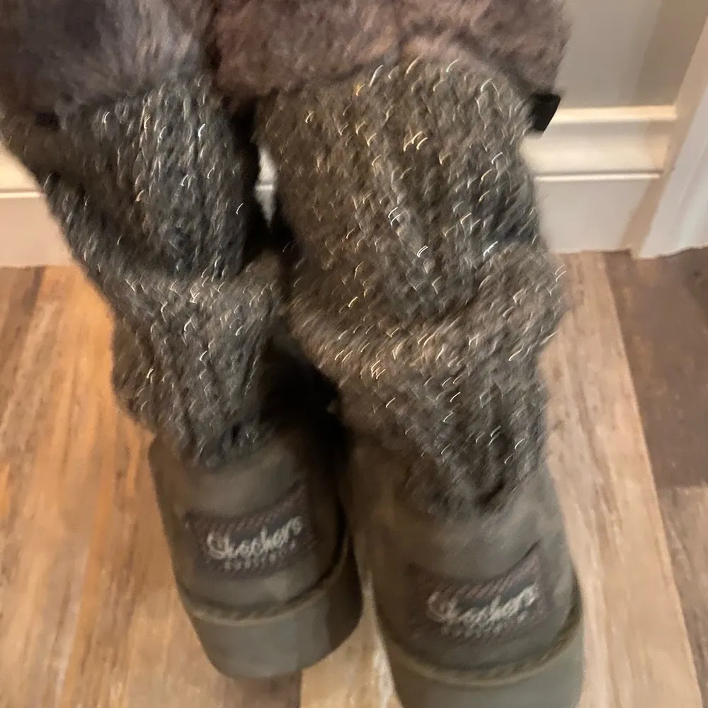 Skechers Australia Grey Fur Lined Boots 6.5 Tassels Slouch - Image 4