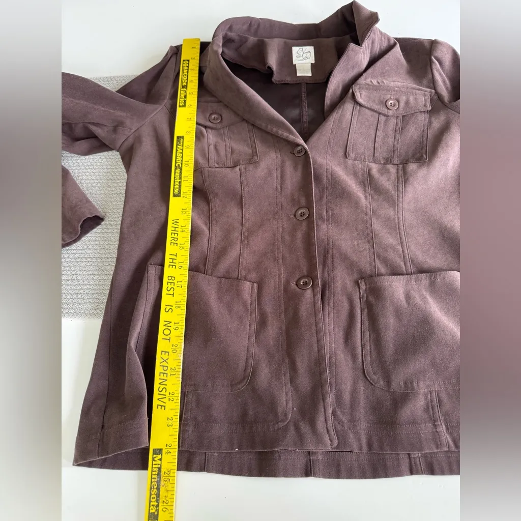 Vintage 90s Fashion Bug Chocolate Brown Faux Suede Jacket Double Pockets Large - Image 7
