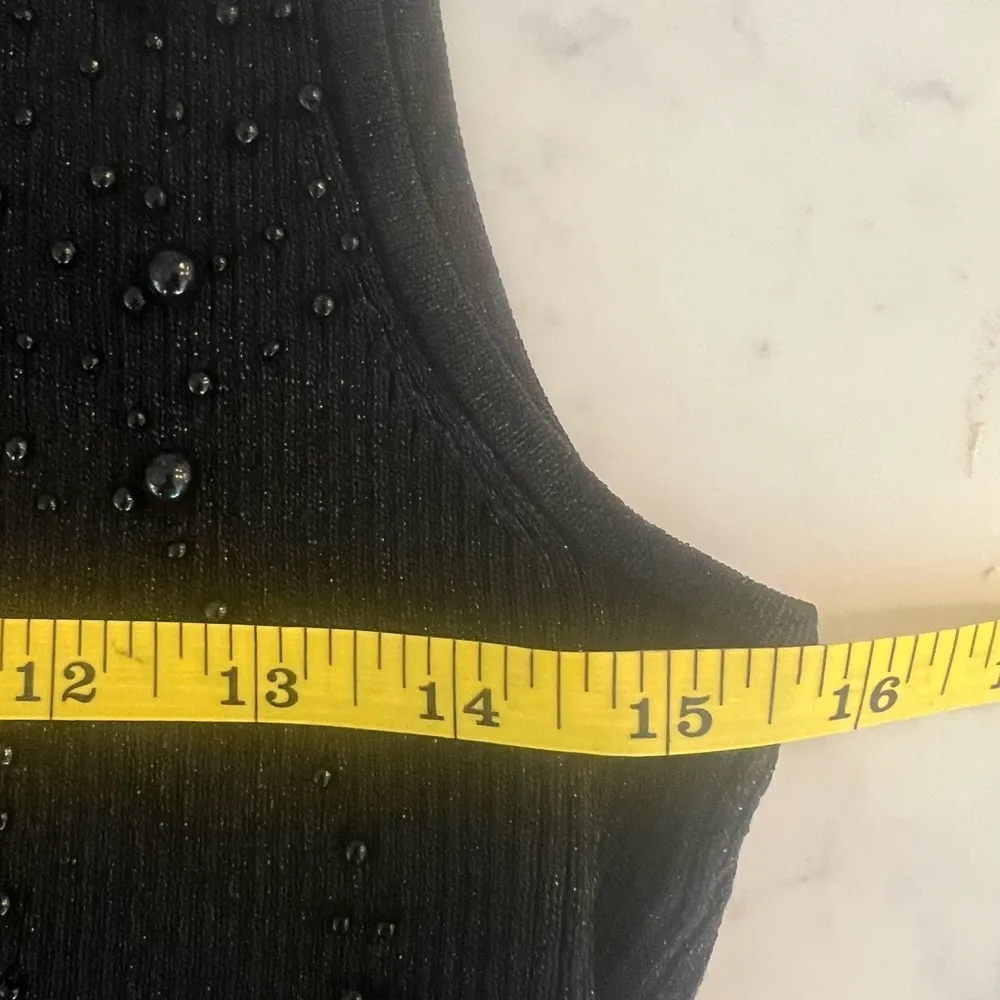 Grace Elements Metallic Ribbed Beaded Pearl Black Sleeveless Sweater Top Medium - Image 4