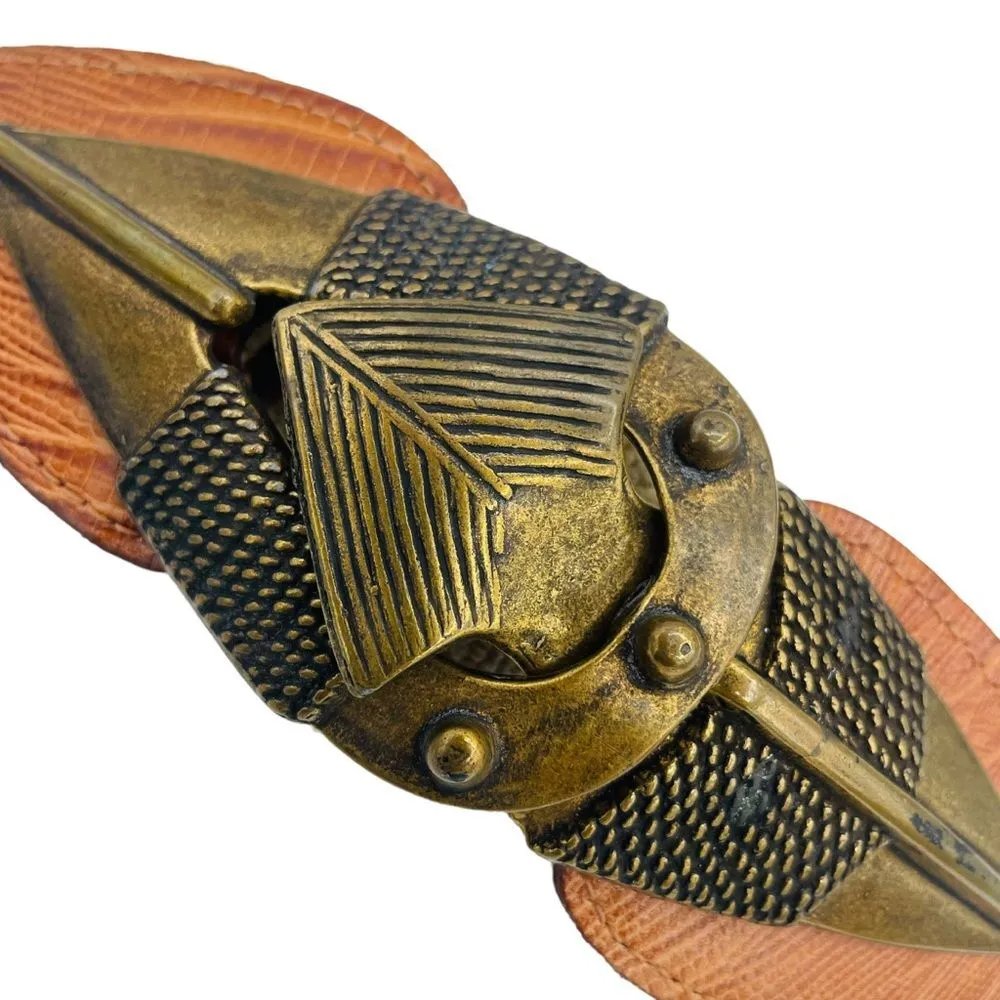 Vintage Omega Stretch Belt Arrowhead Spearhead Buckle South Western Cowgirl Boho Brown - Image 2