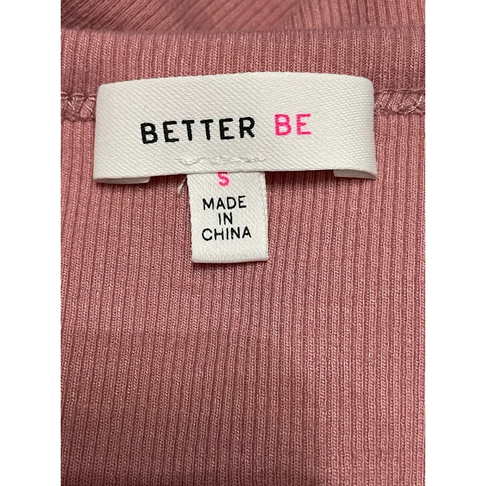 Better Be Crop Sweater Top Ribbed Knit Button-Down Short Sleeve Taupe Pink W S - Image 7