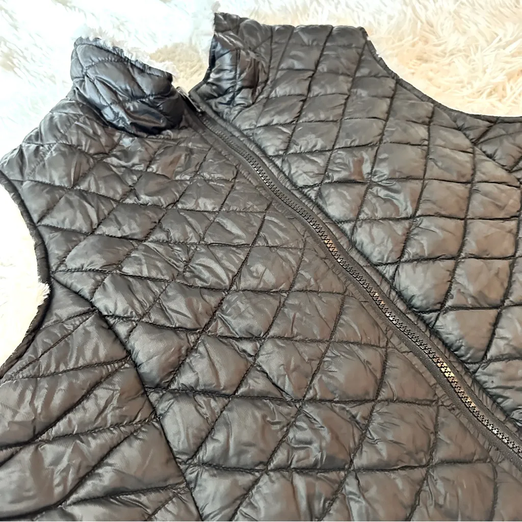 Steve Madden Quilted Puffer Vest Black Faux Sherpa Lined Women’s XL - Image 14