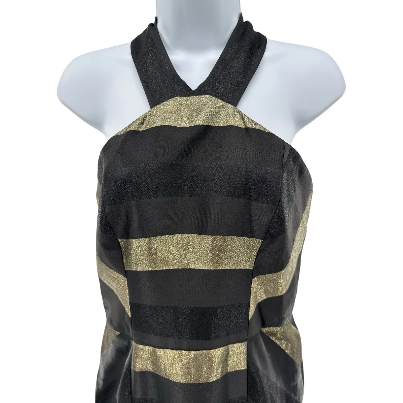 Hutch Black‎ Gold Metallic Striped Halter Cocktail Mini Dress Women's 4 - Image 2