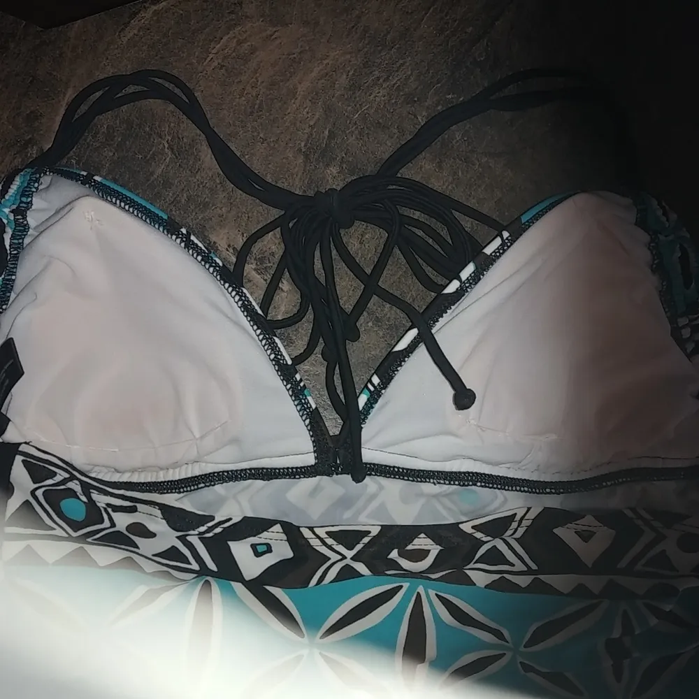 a.n.a. 16 Tribal  Turquoise Chocolate Black Swim Tankini Top Plus - Image 5