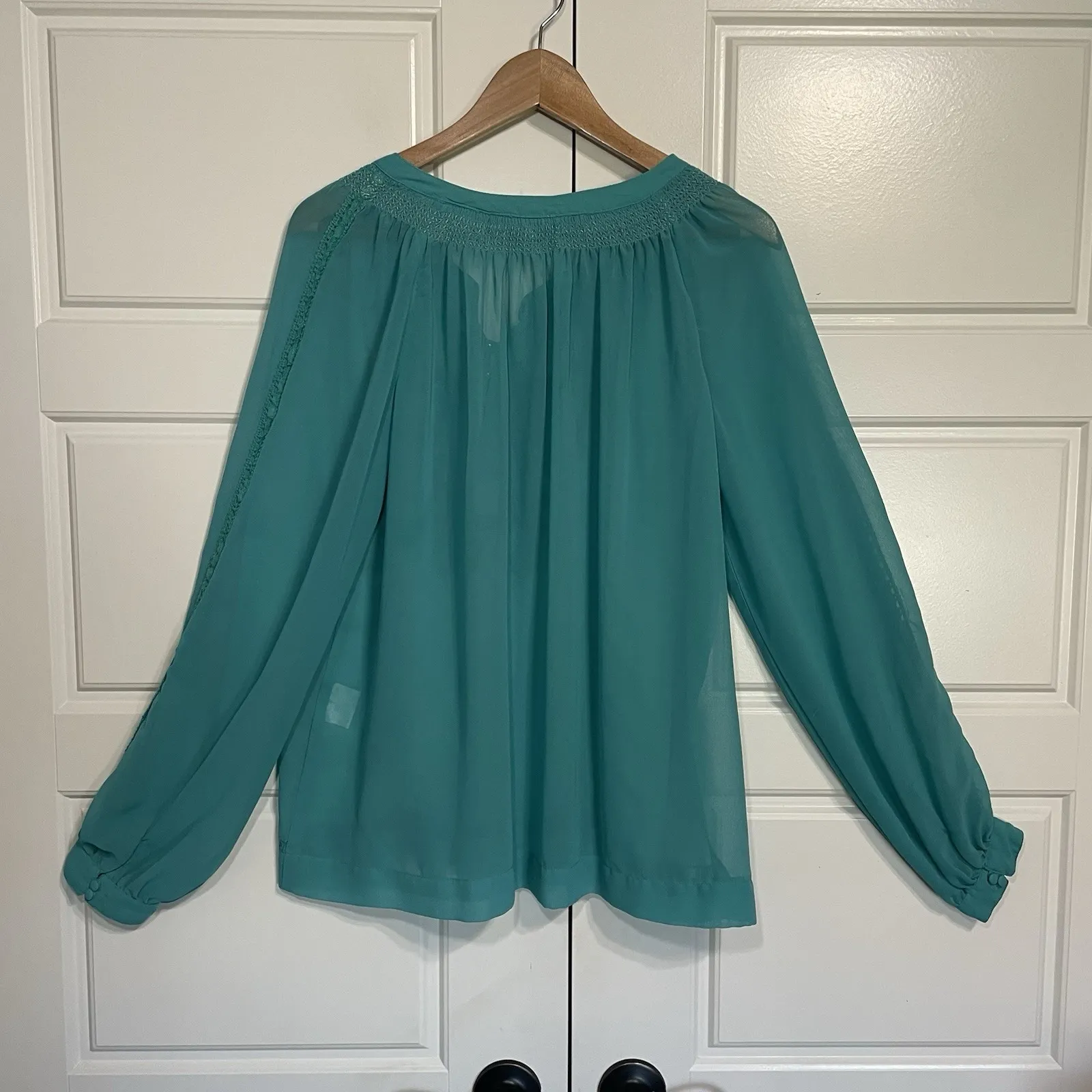 Roper Teal‎ Blouse Embroidered Sheer Long Sleeve Bohemian Top XL Blue - Image 7