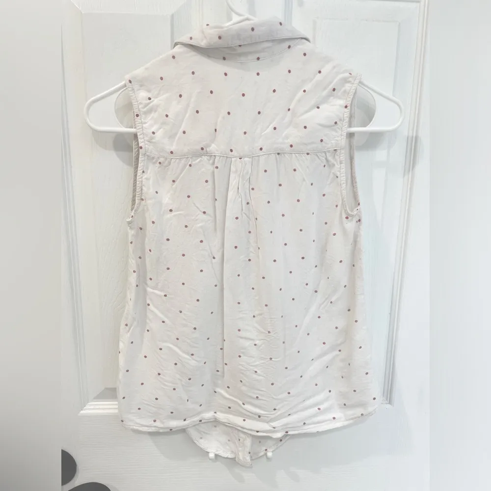 Japna White Polka Dot Button Down Tie Front Collared Tank Top Women’s Size XS - Image 2