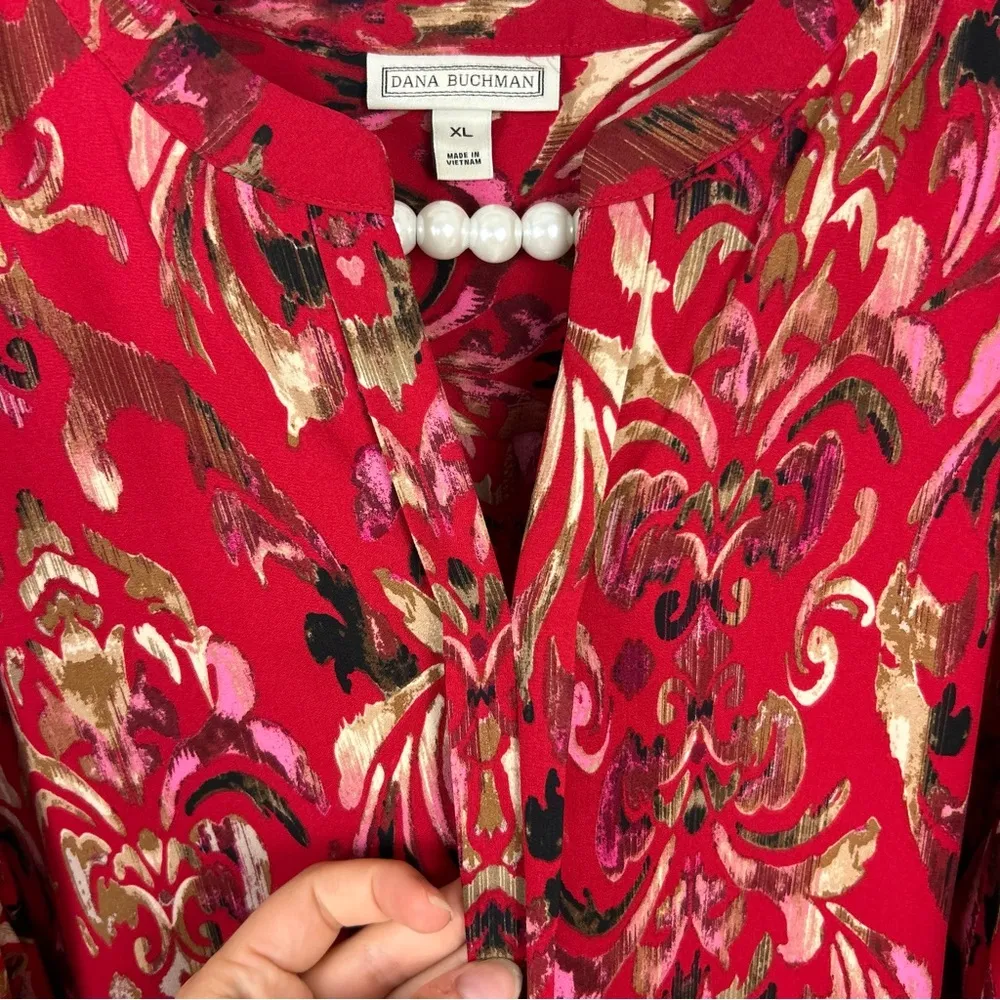 Dana Buchman Red Multi Patterned Colorful Blouse Top Sizd XL - Image 5