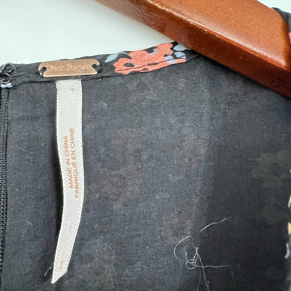 Free People Dress 2 Black Floral Mini Long Sleeve Boho Lined Zipper Revolve - Image 6