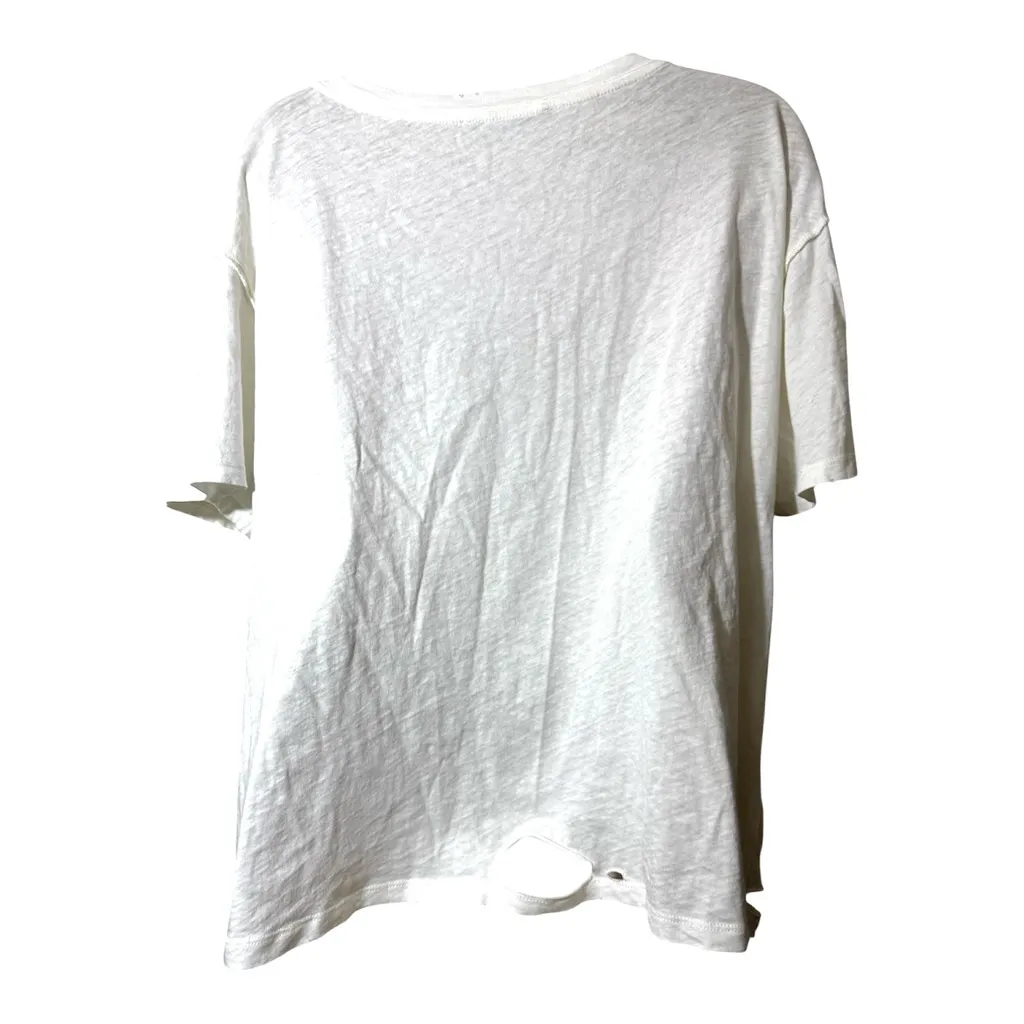 All Saints Distressed White V-Neck Women’s Tee Sz L Inside Out - Image 7