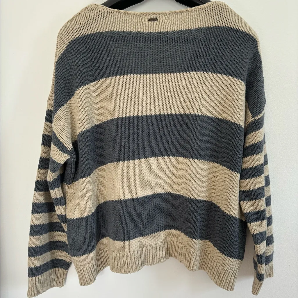 O'Neill Sweater Womens Size L Blue Cream Stripe‎ Crochet Y2K Beachy Coastal Boho - Image 5