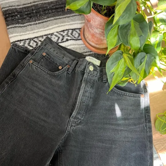 AGOLDE Riley High Rise Straight Crop Black Size 27 - Image 3