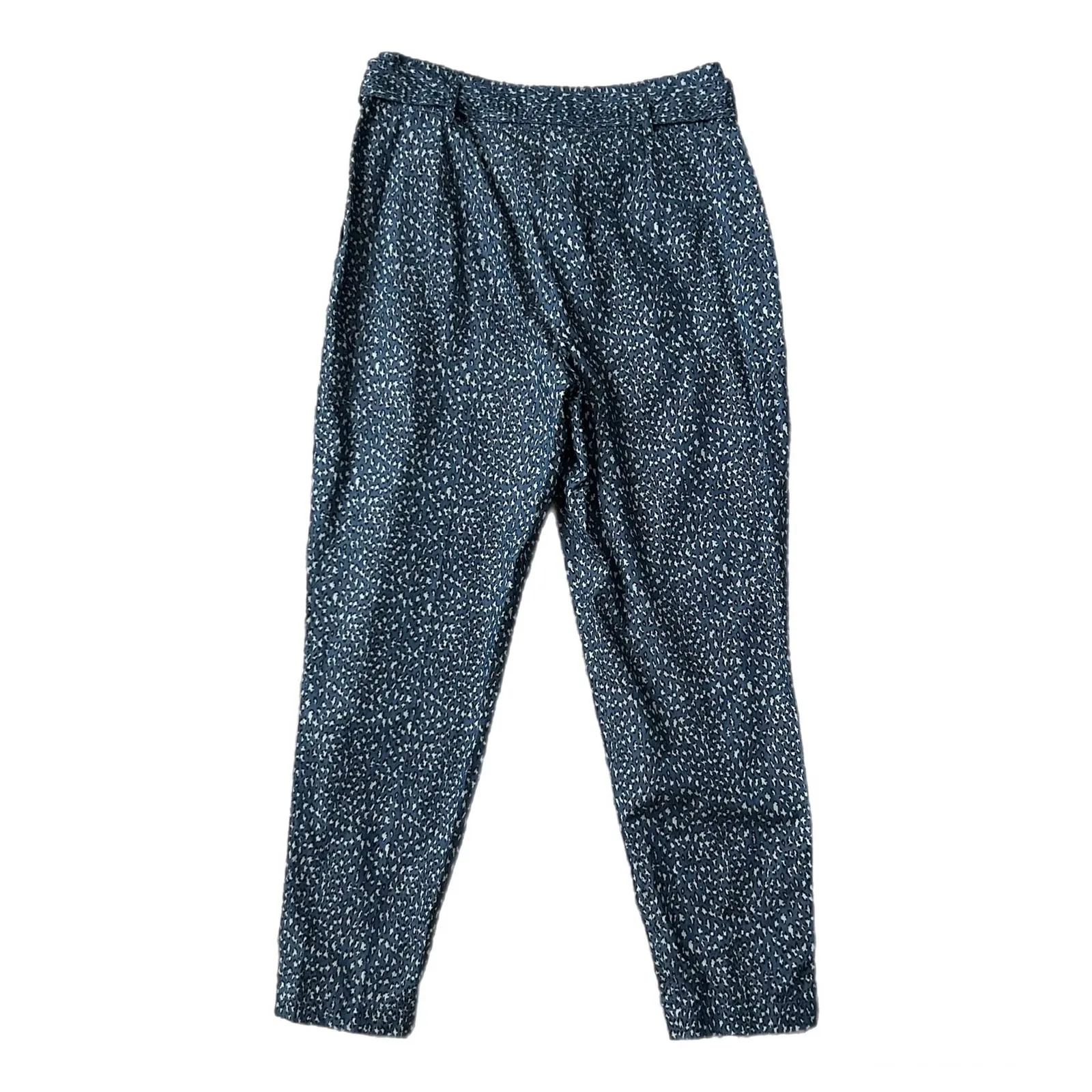NEW Akris Punto Fred Trousers Blue White Animal Print Belted High Rise Size 8 US - Image 4