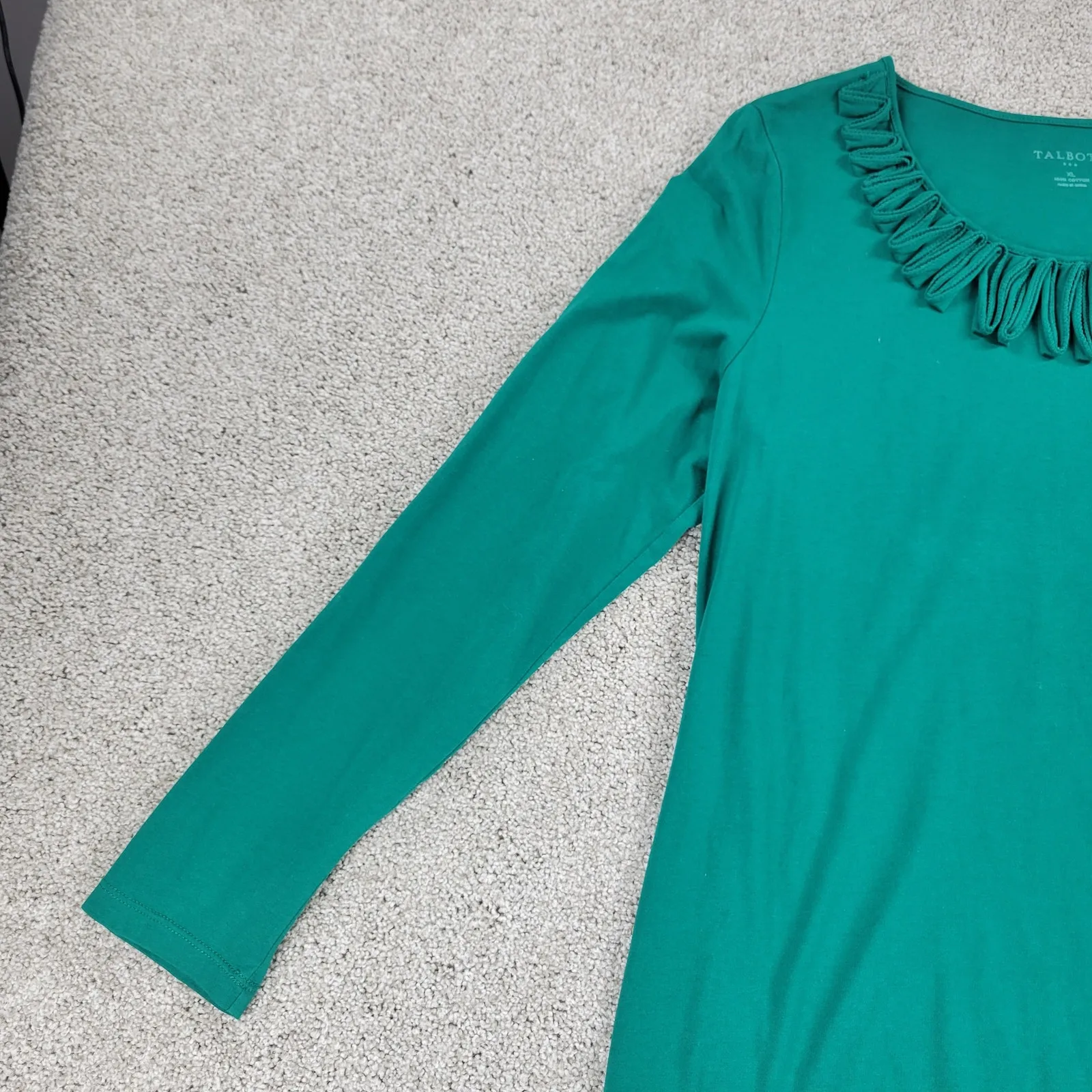 Talbots Womens Top XL Green Ruffle‎ Neck Detail Long Sleeve Blouse Shirt - Image 8