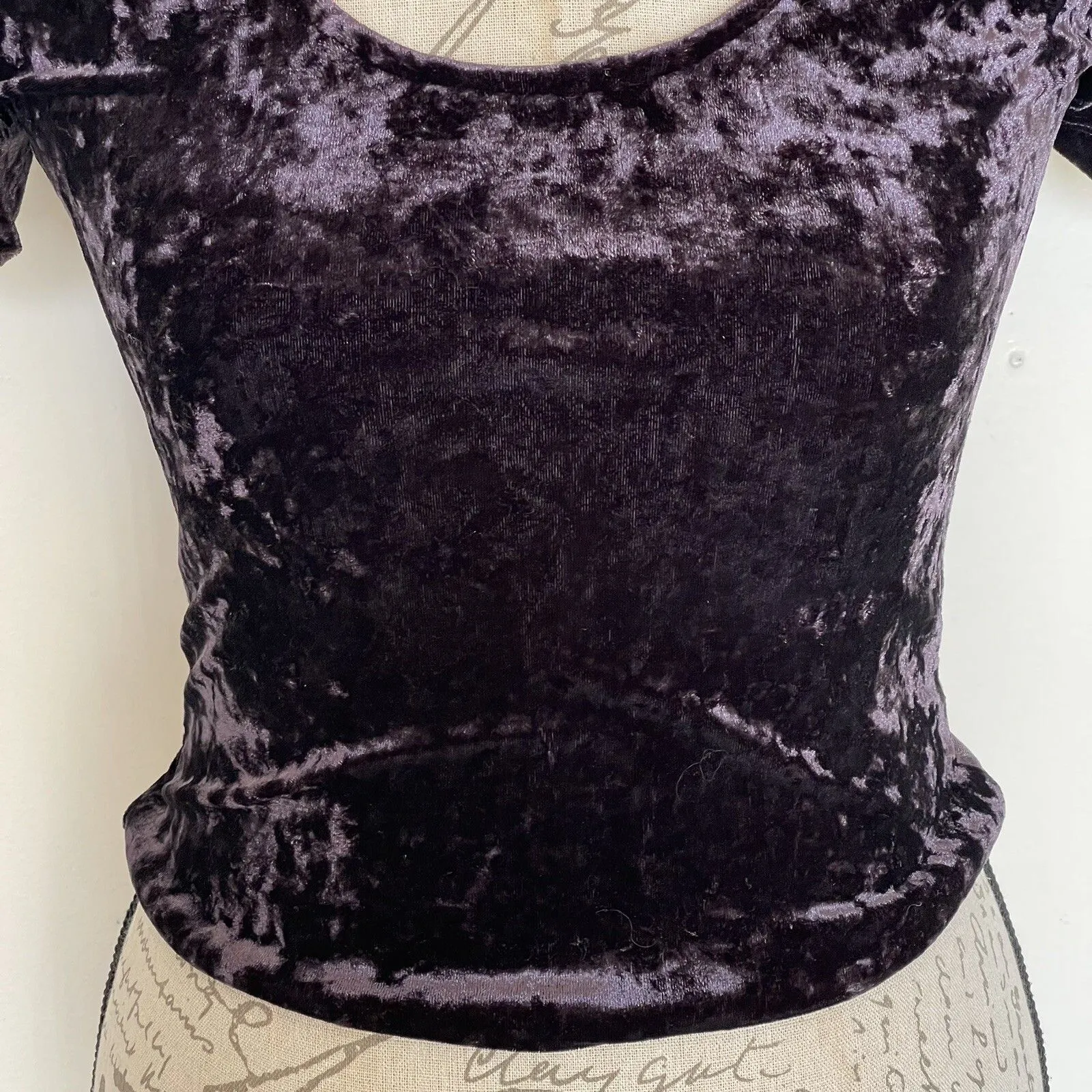 Bear Dance Womens Blouse Top Sz Medium Whimsigoth Y2K 90s Boho Velvet Crushed - Image 7