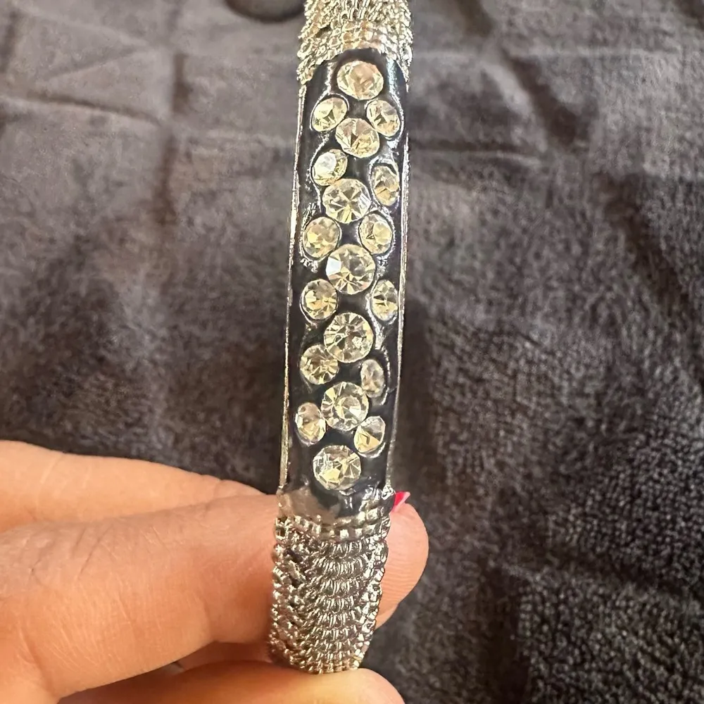 Bracelet Wire and Rhinestone studded Steam Punk Style Bangle Costume Silver - Image 8