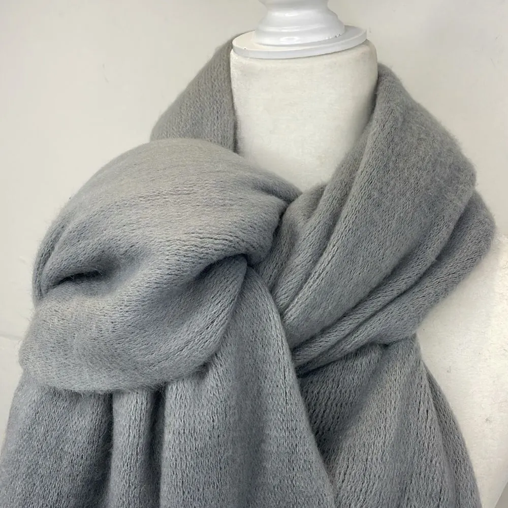 Steve Madden Rectangular Oversized Gray Fringed Scarf - Image 3