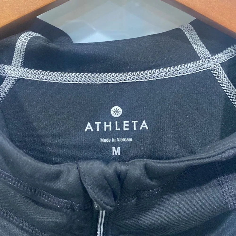 ATHLETA Running Wild 1/2 Zip Hoodie Navy White Textured Polka Dots Women's M - Image 4