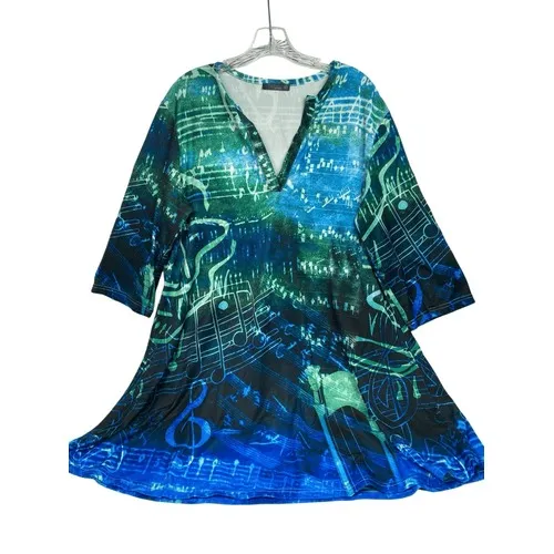 Azalea Music Note Print Tunic Top‎ / Mini Dress – Size 2X Blue - Image 2