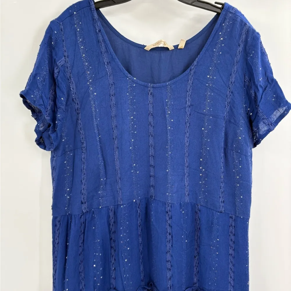 SOFT SURROUNDINGS Kara Shimmer Tiered Sequin Maxi Dress Blue Fairy Boho Y2K xl - Image 4