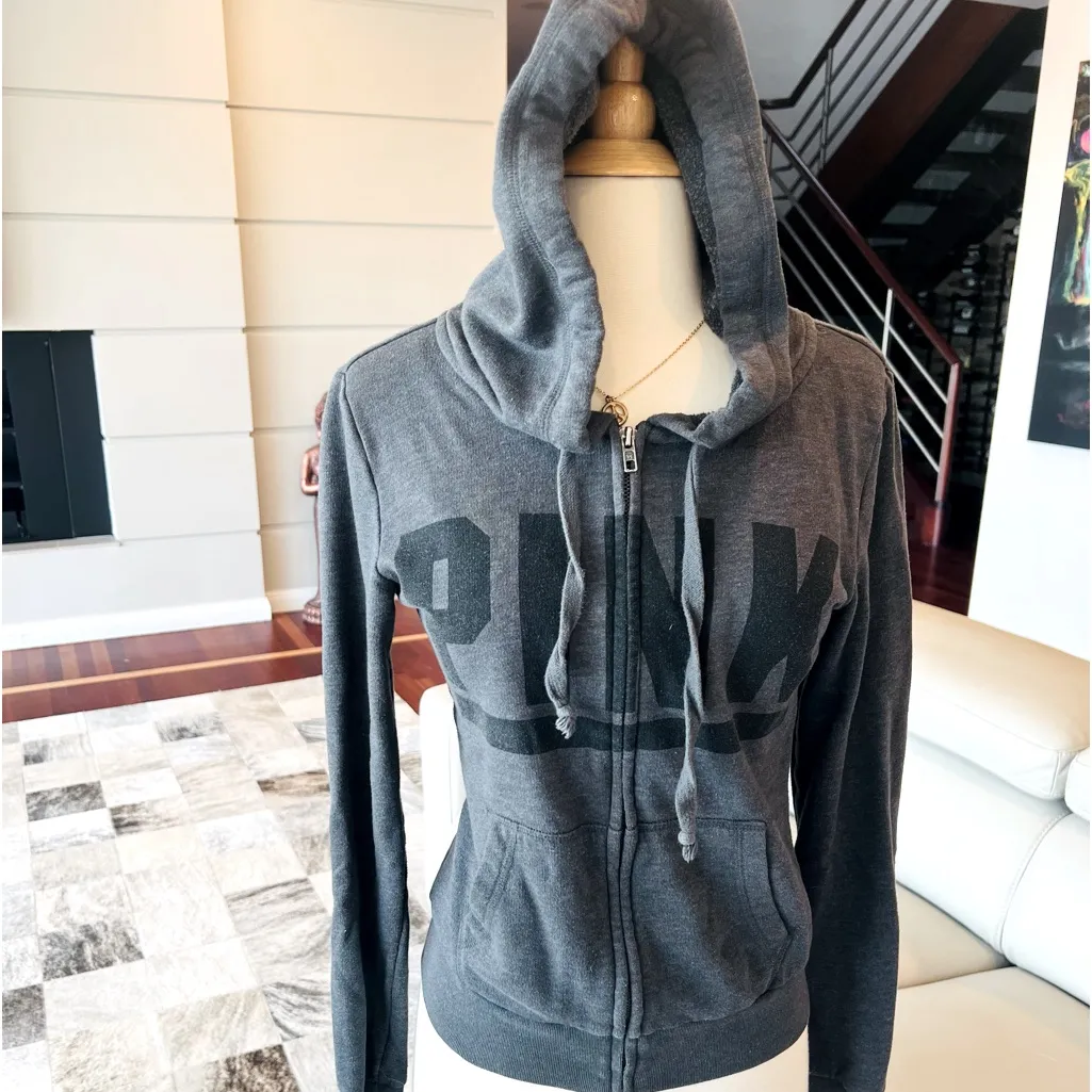 Victoria’s Secret PINK Vintage Grey Zip-up Hoodie Jacket - Image 2