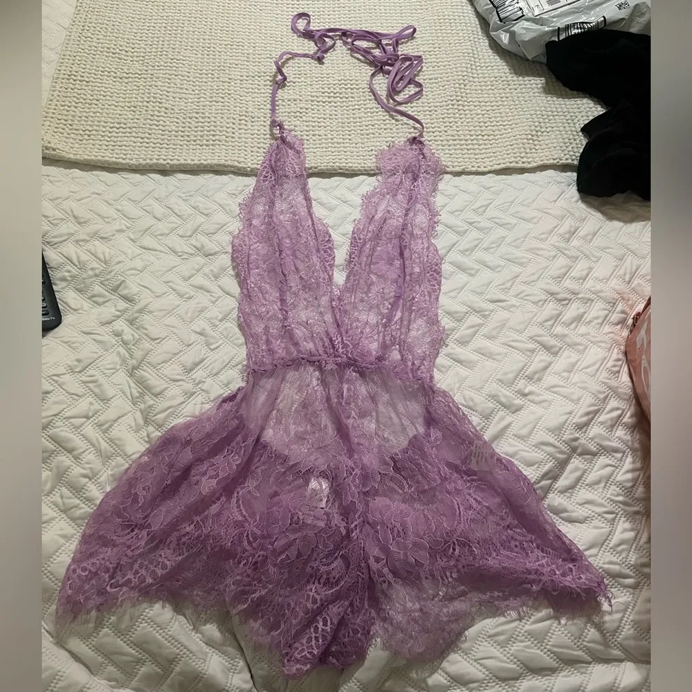 Lavender Purple Lace Lingerie Romper - Image 2