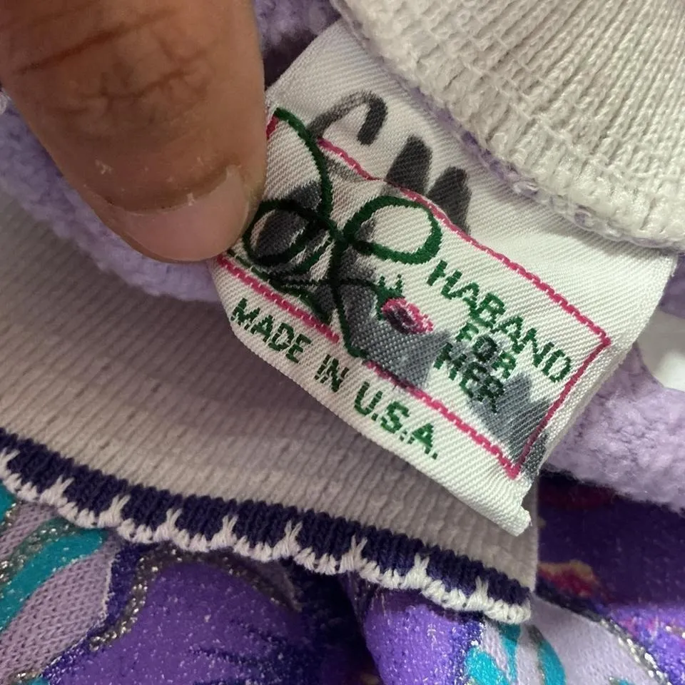 Vintage Lavender Hummingbird Floral Collared Sweatshirt Women's Size L - Image 7