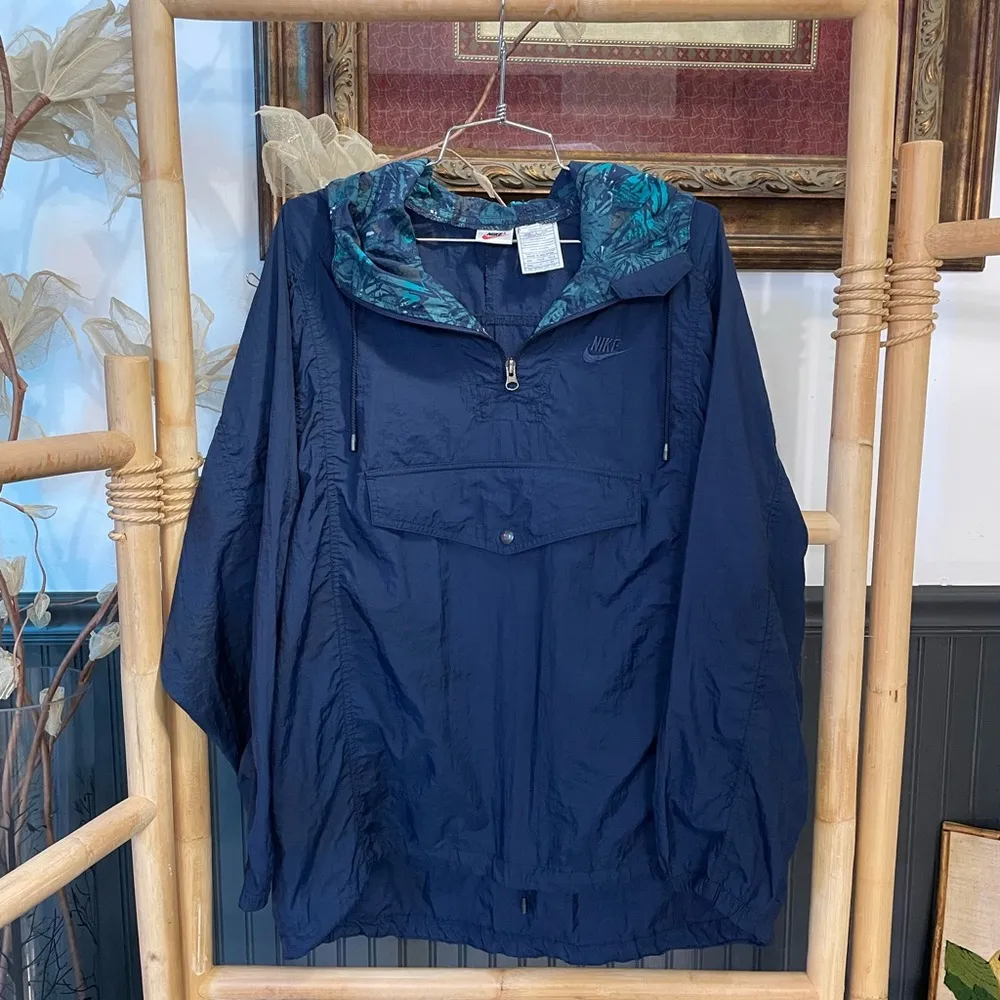 Vintage 90s Nike Pullover Nylon Windbreaker Rare Tropical Inner Lining - Sz S 🧡🎀 - Image 2