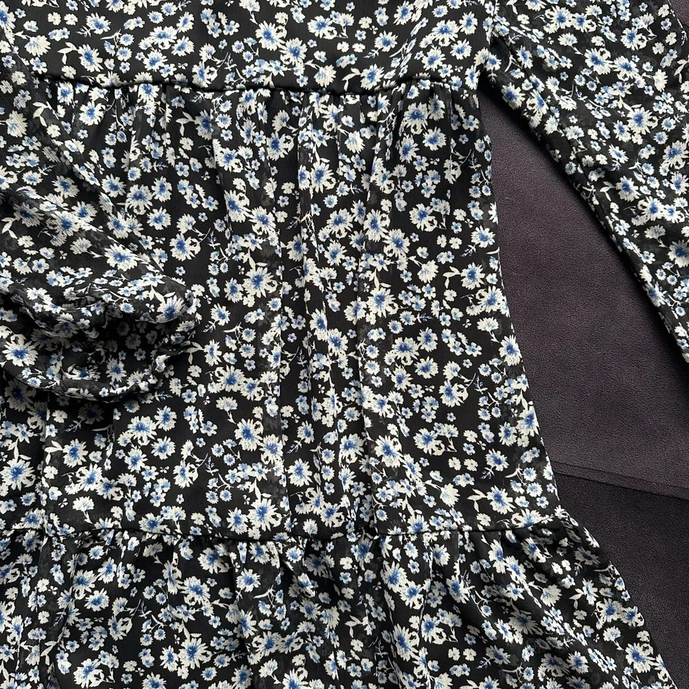 Mi Ami Blue & White Floral Long Sleeve Mini Dress Black Size M - Image 5