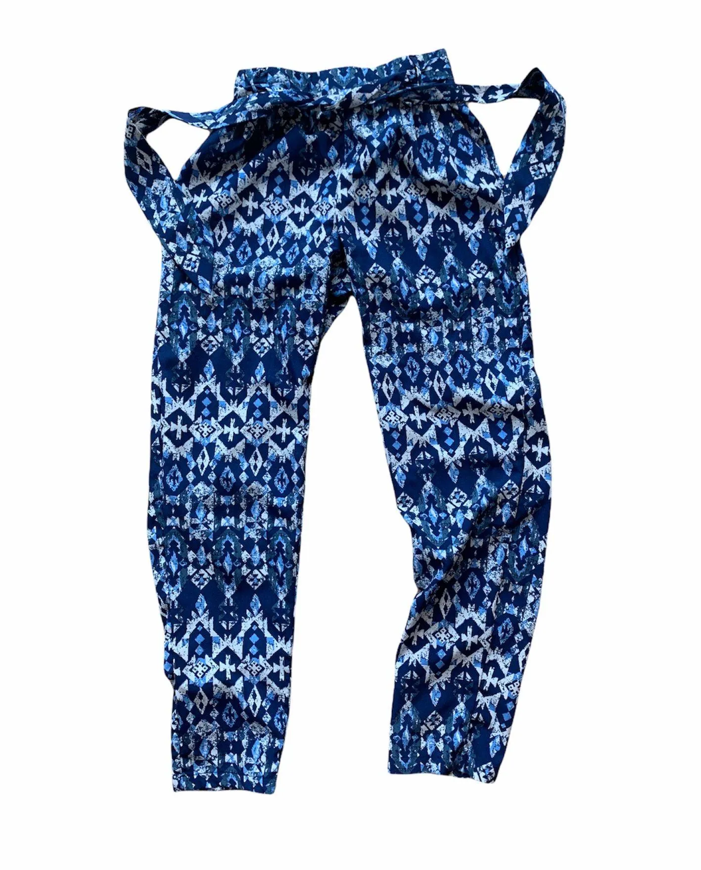 Pants Lightweight Elastic Tie Waist Fits Women XS S Blue Print - Image 2