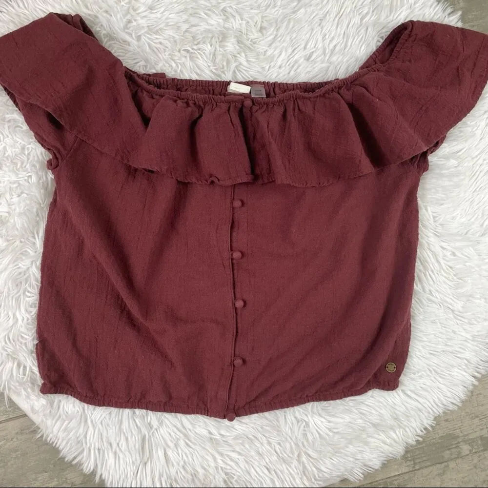 ROXY Off Shoulder Ruffle Neck Blouse  Size large - Image 3