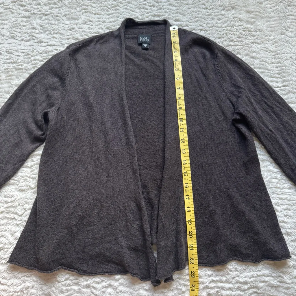 Eileen Fisher Silk Cashmere Cardigan S Chocolate Brown Open Front Flare Sleeve - Image 11