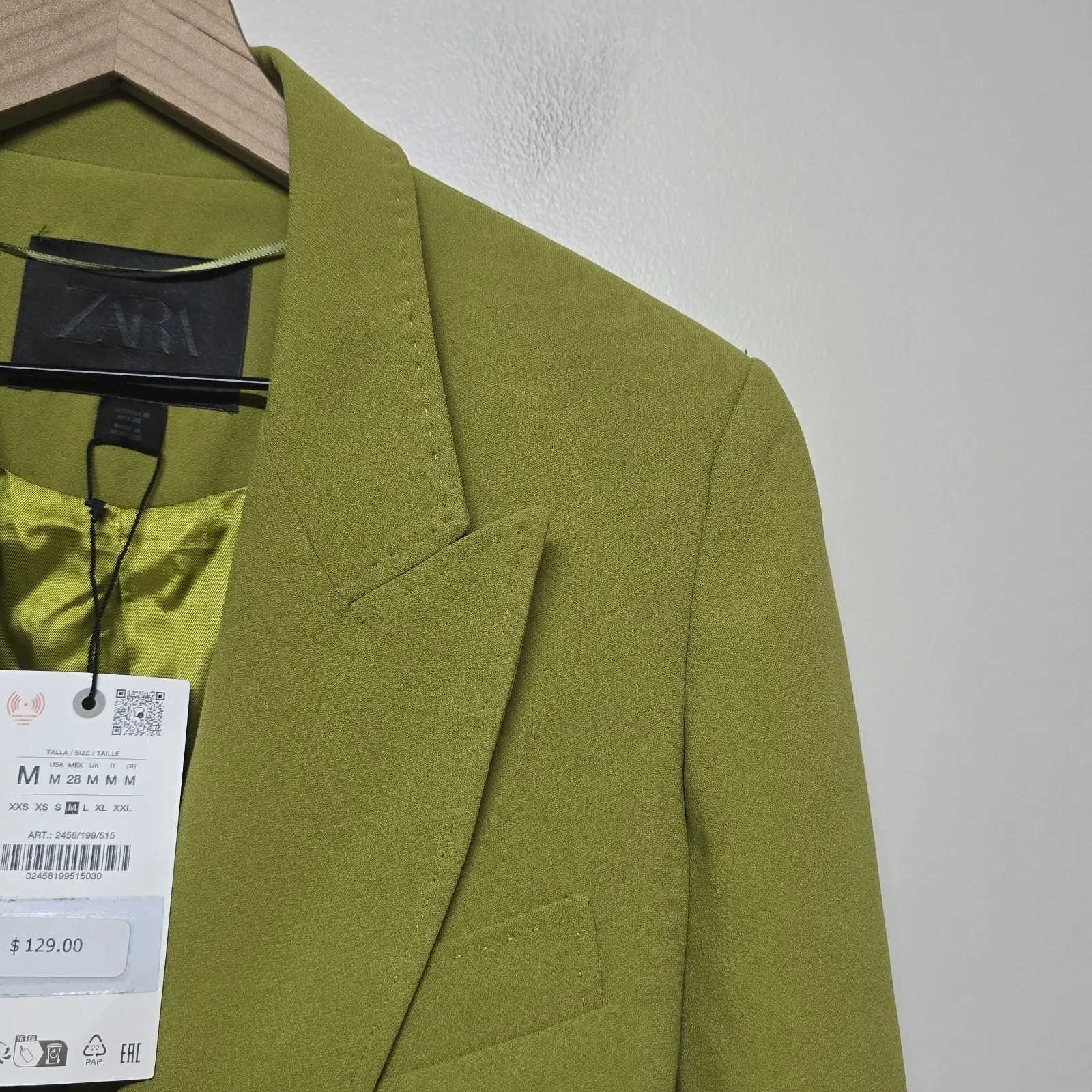 NWT Zara ZW Collection Womens Olive Green Belted Loose-Fitting Blazer Sz M - Image 3