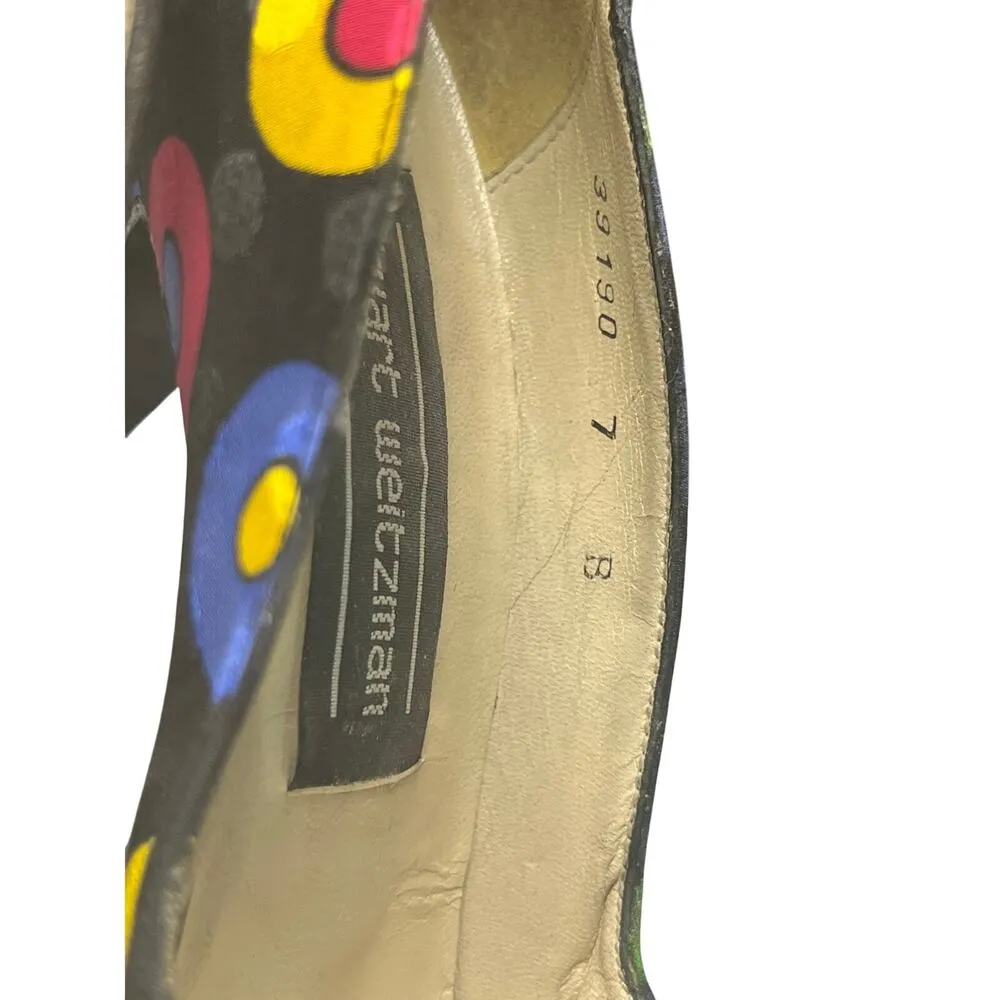 Stuart Weitzman Colorful Polka Dot printed silk heels 7B/M Vintage - Image 8