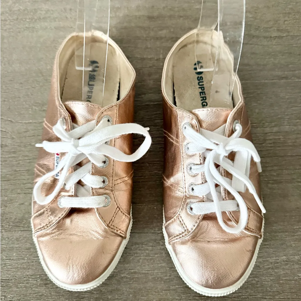 Superga Slip On Lace Up Sneaker in Rose Gold Metallic Size 38 - Image 3