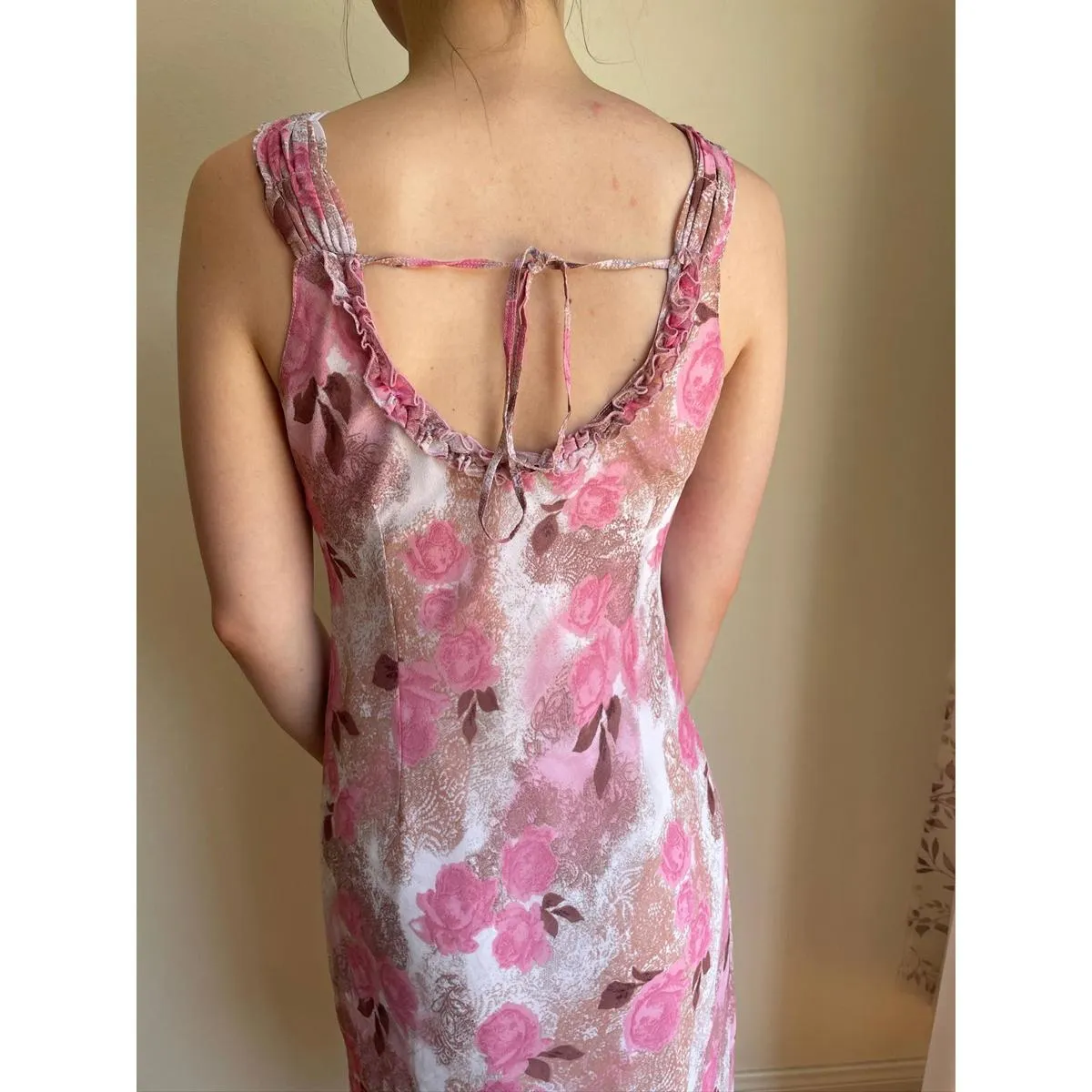 Pink and White Floral Vintage Y2K Backless Fairy Dress - Image 8