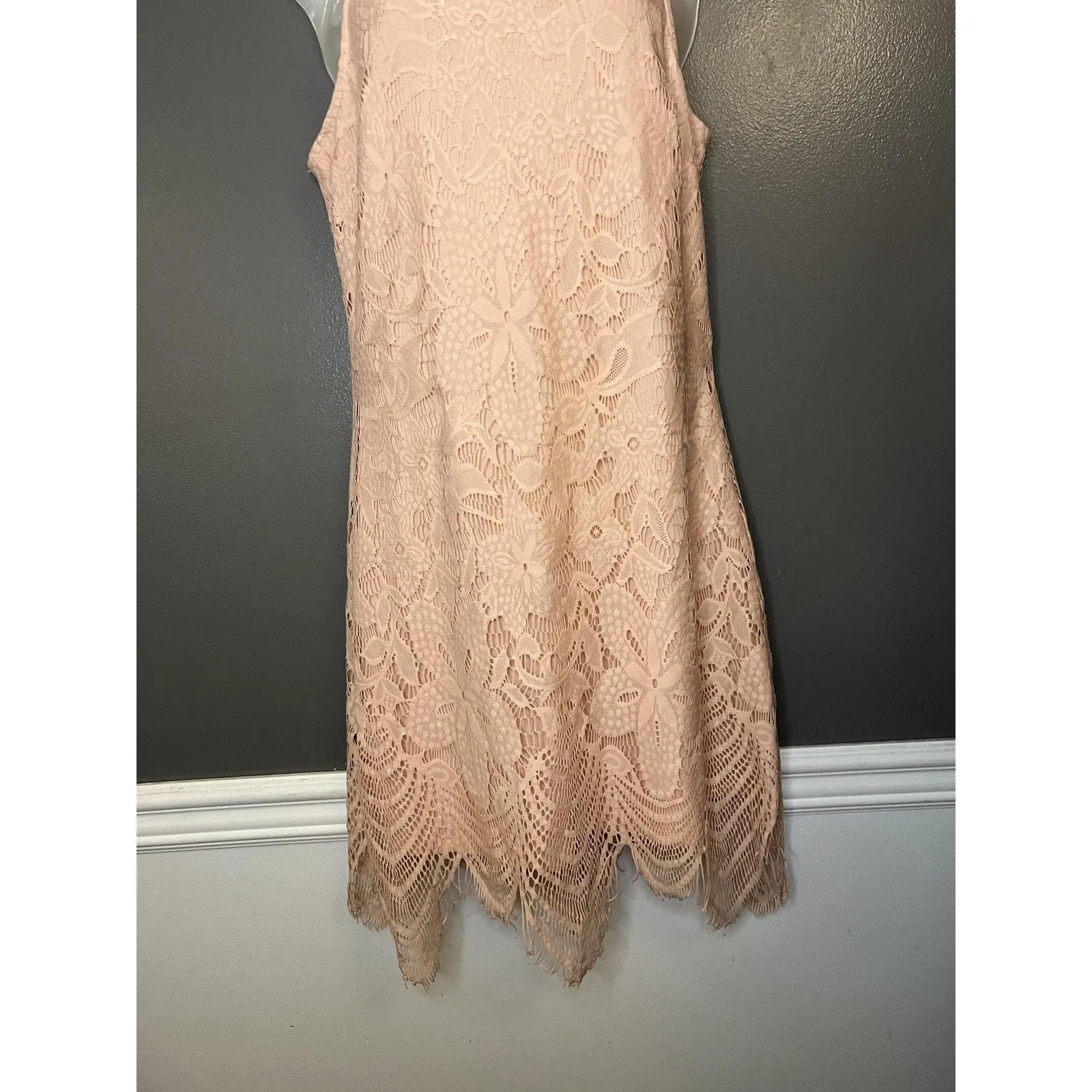 Francesca's Dress Womens Large Pink Floral Lace Shift Sleeveless Scallop Hem - Image 2