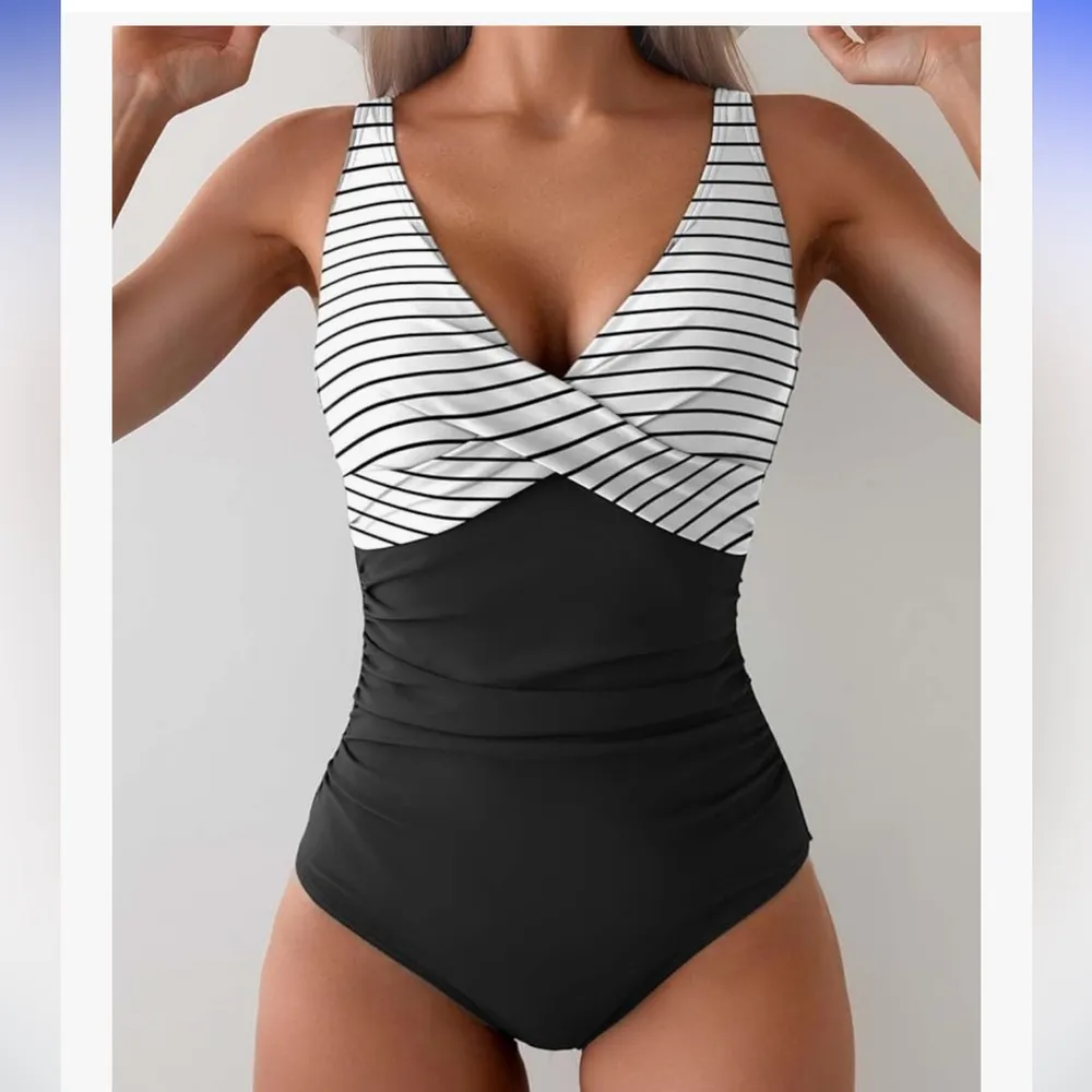 Eomenie One Piece Swimsuits Tummy Control Ruched Push Up Tie Back nwt White - Image 2